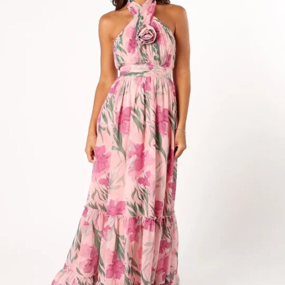 NWT Petal & Pup Lennon Halterneck Maxi Dress - Pink Floral Size - Small - Picture 1 of 15